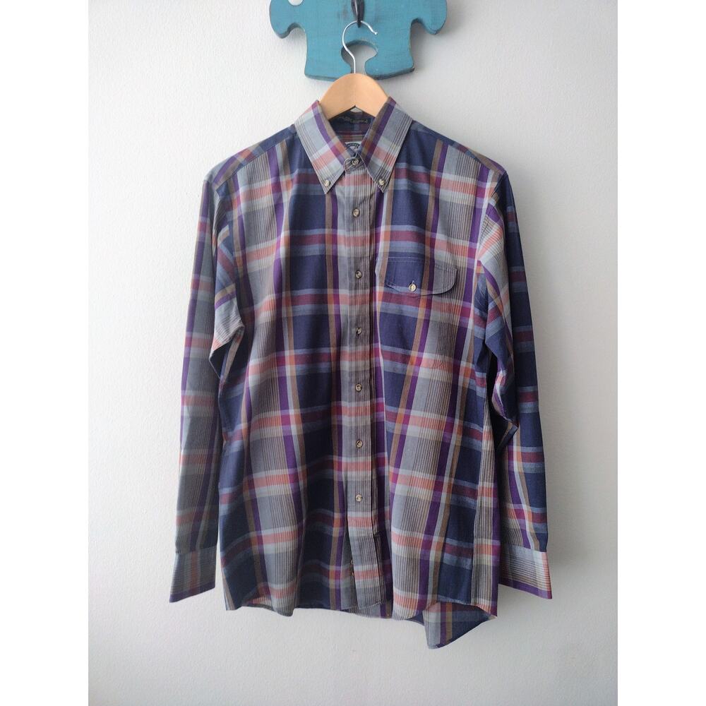 80s Lacrosse plaid single needle tailored dress shirt Medium 15 -15 1/2